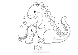 Kleurplaat voor kinderen Hart Dinosaurussen Kind Dier Volwassene Dierenfamilie Dierenbaby