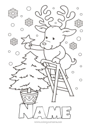 Free colouring Snow Christmas tree Reindeer Christmas Forest animals