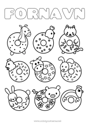 Gratis farvelægning Kage Får Kawaii Høne Dyr Donuts Slik, søde sager Gårdsdyr