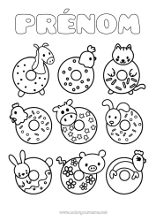 Coloriage à personnaliser Gâteau Mouton Kawaii Poule Animal Donuts Gourmandises, sucreries Animaux de la ferme