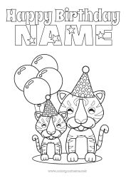 Coloring to customize Birthday Tiger Balloons Party Animal Hat Happy Birthday (English) Message Wild animals of Africa