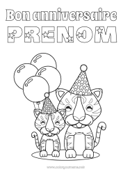 Dessin gratuit Anniversaire Tigre Ballons Fête Animal Chapeau Joyeux anniversaire (français) Message Animaux sauvages d'Afrique