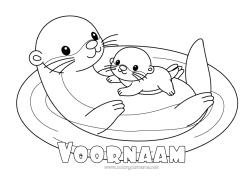 Gratis kleurplaat Dier Zeedieren Volwassene Baby Otter