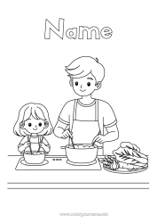 Colouring to customise Dad Girl Child Adult Culinary Professions Cook Kitchen