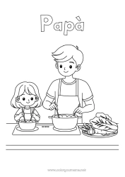 Pagina da colorare per bambini Papà Ragazza Bambino Adulto Mestieri della cucina Cuoco Cucina