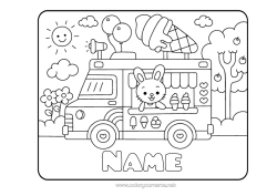 Colouring to customise Cute Cute Rabbit Lorry Animal Treats, Sweets Ice Cream Forest Animals Trucks And Commercial Vehicles Culinary Professions