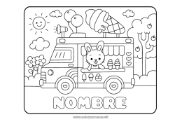 Colorear gratis Lindo Kawaii Conejo Camión Animales Golosinas Helado Animales del bosque Camiones y vehículos utilitarios Profesiones Culinarias