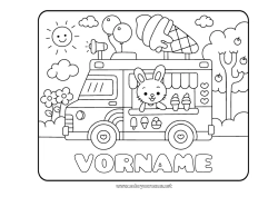 Kostenlose Malvorlage Niedlich Kawaii Hase Lastwagen Tier Leckereien, Süßigkeiten Eis Waldtiere Lastwagen und Nutzfahrzeuge Berufe in der Küche