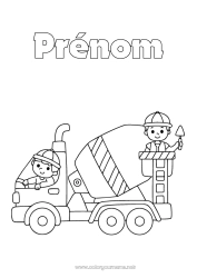 Coloriage gratuit Véhicules Engins de chantier Camion toupie Métiers du chantier