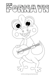 Gratis fargelegging Dyr Musikk Reptiler Musikkens dag Gitar Musikkinstrumenter Gecko