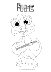 Rysunek za darmo Zwierzę Muzyka Gady Święto Muzyki Gitara Instrumenty muzyczne Gekon