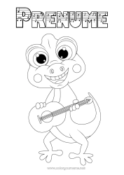 Pagină de colorat gratuită Animal Muzică Reptile Sărbătoarea muzicii Chitară Instrumente muzicale Gecko