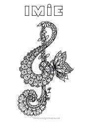 Kolorowanka do personalizacji Motyl Muzyka Zentangle Owady Święto Muzyki Instrumenty muzyczne Klucz G Okładka zeszytu