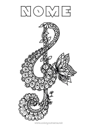Desenho grátis Borboleta Música Zentangle Insetos Festa da Música Instrumentos musicais Clave de Sol Capas de Caderno