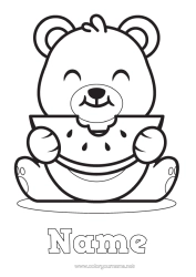 Free colouring Bear Cute Cute Animal Teddy bear Fruit Easy colouring pages Forest animals Watermelon