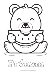 Dessin gratuit Ours Mignon Kawaii Animal Ourson Fruits Coloriages faciles Animaux de la forêt Pastèque