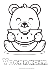Gratis kleurplaat Beer Schattig Kawaii Dier Knuffelbeer Fruit Eenvoudige kleurplaten Bosdieren Watermeloen