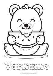 Kostenlose Zeichnung Bär Niedlich Kawaii Tier Teddybär Früchte Einfache Ausmalbilder Waldtiere Wassermelone