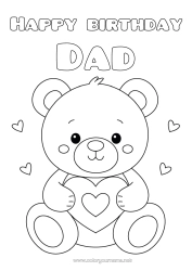 Free colouring Bear Cute Heart I love you. Animal Teddy bear Forest animals