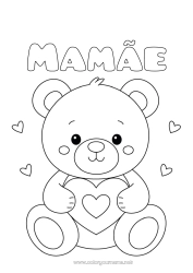Página de desenho infantil Urso Fofo Coração Eu te amo Animal Filhote de urso Animais da floresta