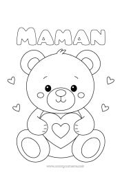 Coloriage enfant Ours Mignon Coeur Je t'aime Animal Ourson Animaux de la forêt