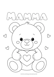 Pagina da colorare per bambini Orso Carino Cuore Ti amo Animale Orsetto Animali della foresta