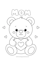 Child coloring page Bear Cute Heart I love you Animal Teddy Bear Forest animals