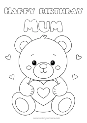 Free colouring Bear Cute Heart I love you. Animal Teddy bear Forest animals