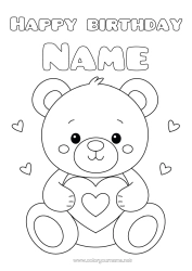 Free colouring Bear Cute Heart I love you. Animal Teddy bear Forest animals