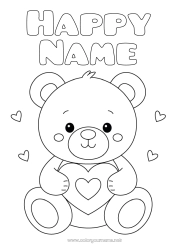 Coloring to customize Bear Cute Heart I love you Animal Teddy Bear Forest animals