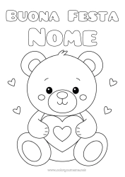 Pagina da colorare per bambini Orso Carino Cuore Ti amo Animale Orsetto Animali della foresta