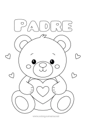 Niño página para colorear Llevar Lindo Corazón Te amo Animales Osito Animales del bosque