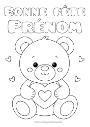 Coloriage gratuit Ours Mignon Coeur Je t'aime Animal Ourson Animaux de la forêt