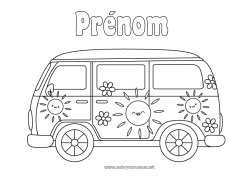 Coloriage gratuit Soleil Véhicules Van Voitures, vans et camping-cars
