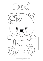 Página de desenho infantil Urso Coração Eu te amo Animal Filhote de urso Animais da floresta Placa