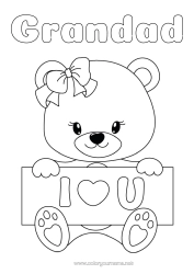 Free colouring Bear Heart I love you. Animal Teddy bear Forest animals Sign