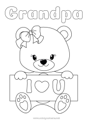Child coloring page Bear Heart I love you Animal Teddy Bear Forest animals Sign