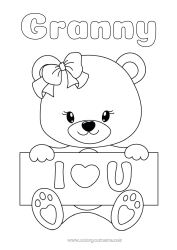 Child coloring page Bear Heart I love you Animal Teddy Bear Forest animals Sign