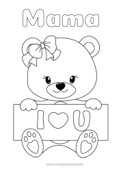 Kinder-Malvorlage Bär Herz Ich liebe dich Tier Teddybär Waldtiere Schild