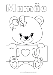 Página de desenho infantil Urso Coração Eu te amo Animal Filhote de urso Animais da floresta Placa