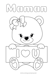 Coloriage enfant Ours Coeur Je t'aime Animal Ourson Animaux de la forêt Pancarte