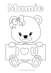 Coloriage enfant Ours Coeur Je t'aime Animal Ourson Animaux de la forêt Pancarte