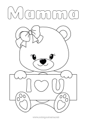 Pagina da colorare per bambini Orso Cuore Ti amo Animale Orsetto Animali della foresta Cartello
