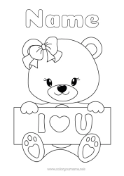 Colouring to customise Bear Heart I Love You. Animal Teddy Bear Forest Animals Sign