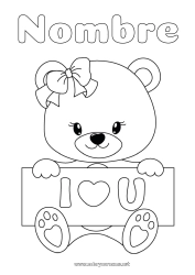 Niño página para colorear Llevar Corazón Te amo Animales Osito Animales del bosque Firmar