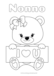 Pagina da colorare per bambini Orso Cuore Ti amo Animale Orsetto Animali della foresta Cartello