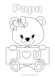 Kinder-Malvorlage Bär Herz Ich liebe dich Tier Teddybär Waldtiere Schild