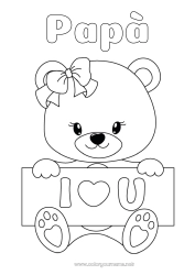 Pagina da colorare per bambini Orso Cuore Ti amo Animale Orsetto Animali della foresta Cartello