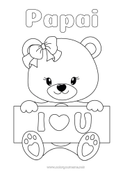 Página de desenho infantil Urso Coração Eu te amo Animal Filhote de urso Animais da floresta Placa