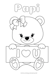 Coloriage enfant Ours Coeur Je t'aime Animal Ourson Animaux de la forêt Pancarte